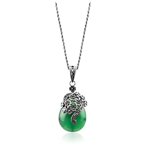 JadeAngel Sterling Silver Pear Shape Green Agate and Marcasite Pendant Necklace 18 inches Cover