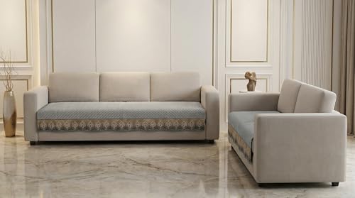 Image of Velvet Quilted Sofa Cover Mat Seat & Back, 3+2 Set, Total L115in H32in (3+2), Gray Color,Anti Skid Backing, 6in Hanging Strap Design, Washable Soft, Anti SLI, Style -Gray-S32