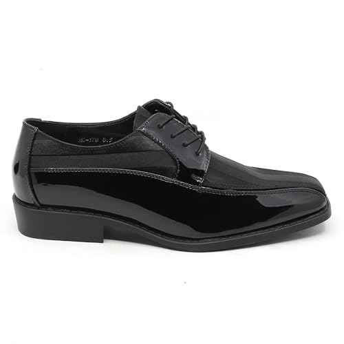 Image of Men's Oxford Lace up Striped Satin Patent Tuxedo Dress Shoes MC-179