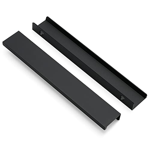 Image of Ravinte 10 Pack Finger Pulls for Cabinets 200mm /7.87 inch Length Black Pulls | 160mm /6.25 inch Hole Center Concealed Handles, Tab Handle Profile, Minimal Look, For Kitchen Drawers Tab Handle