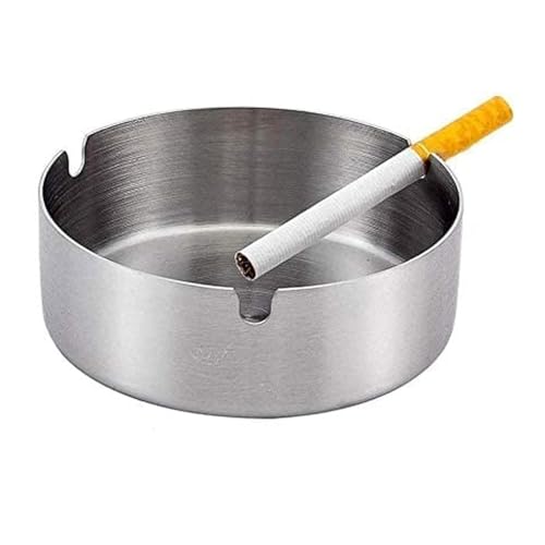 Cenicero metálico redondo, Cenicero circular de metal, Cenicero de acero inoxidable, Cenicero de metal, Recipiente para cenizas, Diámetro 12 cm, Altura 3 cm, Metálico, Redondo