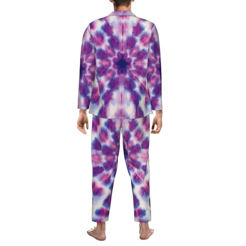 Purple Circle Tie Dye Mens Pajamas Set Button Down Sleepwear Set Long Sleeve Loungewear With Pockets2