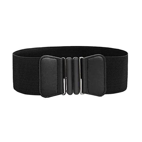 Retro Wide Cinch Belt Womens Corset Waist Band Vintage Bandage Elasticity Girdle Wrap Gothic Elastic Waist Belt with Flat Buckle for Costume – Black