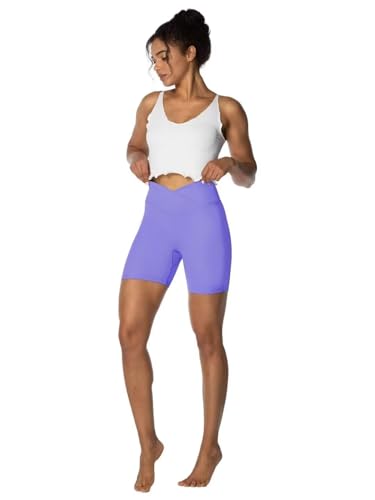 Image of Sunzel Crossover Biker Shorts for Women, No Front Seam V High Waist Yoga Workout Gym Shorts with Tummy Control