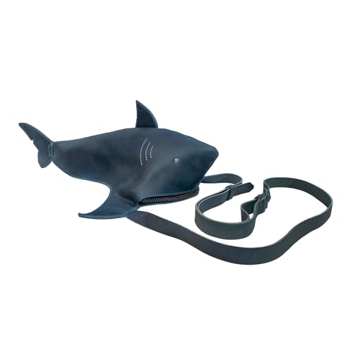 Shark-Shaped Shoulder Bag with Adjustable Strap, Crossbody Bag, Messenger Bag, Travel Accessory, Full Grain Leather, Handmade, Slate Blue2