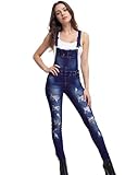 Salopette en jean délavé slim déchiré pour femme, salopette en jean bleu vintage vieilli