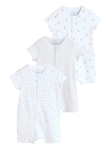 NEXT Bebé Pack de 3 Pijamas Tipo Pelele con Cremallera bidireccional 100% algodón Blanco Newborn