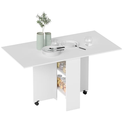 HOMCOM Table Pliante de Cuisine Salle à Manger Amovible sur roulettes 75L x 140l x 74H cm 2...