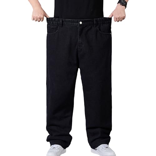 Men's Casual Biker Baggy Denim Pants Hip Hop Straight Cowboy Trousers Y2k Skater Vintage Loose Jeans (Black,44)