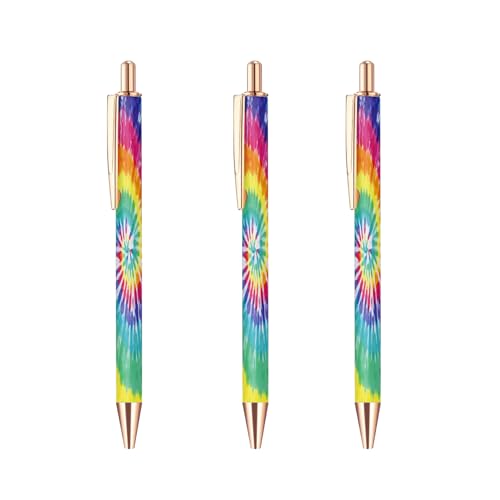 Ballpoint Pen 3Pcs Click Black Ink Metal Retractable 1.0 mm Medium Ballpoint Pens Quick Dry for Office School - Tie-Dye Pattern