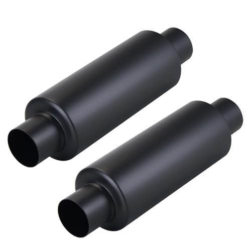 Image of LCGP 2.25 inch Inlet Universal Resonator Muffler, 2.25 inch Outlet 13.77 inch Overall Length Stainless Steel High Performance Muffler, Polished, Pass-Thru Design Black 2pack