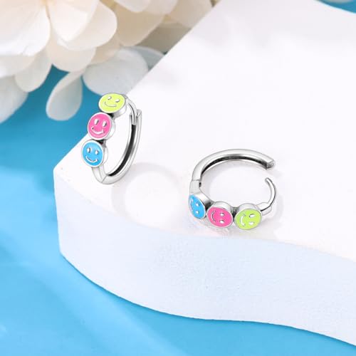 925 Sterling Silver Luminous Hoop Earrings for Women - Colorful Cubic Zirconia, Hypoallergenic, Glow in the Dark4