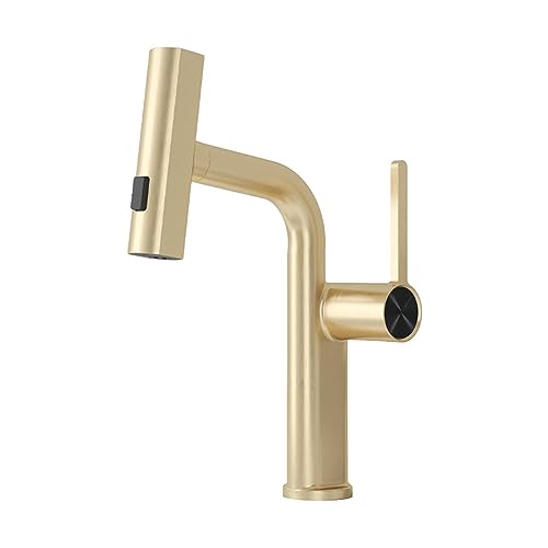 Robinet mitigeur de lavabo luxe gris et or brossé avec douchette polyvalente