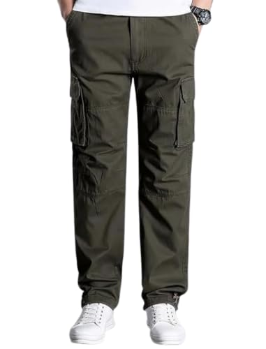 Image of DBAX Men's Olive Green Utility Cargo Pants | Multi Pocket Relaxed Fit Cargo Trousers | Durable Casual Streetwear Pants for Men