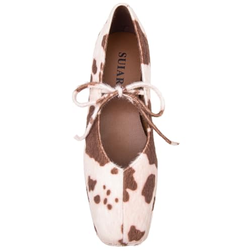 Image of Lace up Ballet Flats Women Square Toe Mary Jane Flats Bow Slip On Comfortable Ballerina Shoes