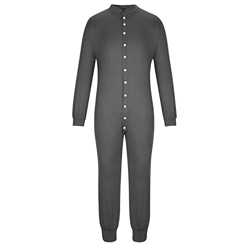 Cambkatl Mens Sexy Flap Butt Onesie One Piece Jumpsuit Pajamas V Neck Long Sleeve Henley Sleepshirt Rompers Novelty Pjs3