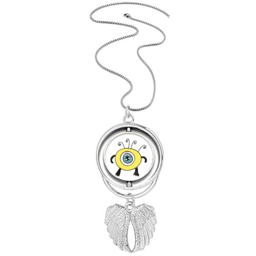Collier cyclope jaune ailes d'ange rotatives : pendentif original style urbain