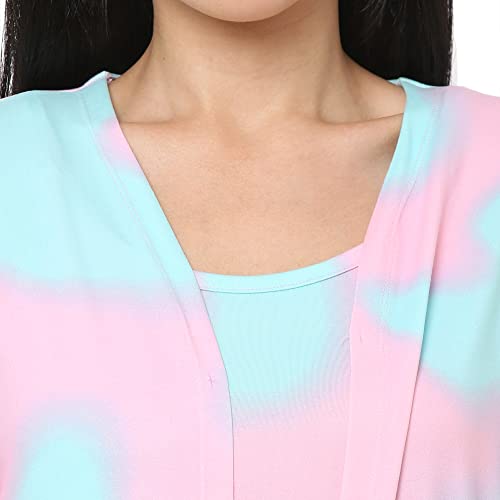 Image of Sweet Dreams Women Tie & Dye Lapel Collar 3 /4th Sleeve Poly Brush Robe, Slip & Pyjamas