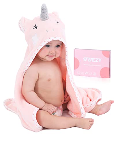 Image of TBEZY Baby Hooded Towel with Unique Animal Design Ultra Soft Thick Cotton Bath Towel for Newborn (Unicorn)