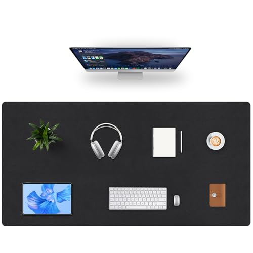 URMONA (アーモナ) レザーデスクパッドプロテクター 大型デスクマット キーボードとマウス用 傷防止 耐摩耗性 スエード ノンスリップボトム (ブラック-47.2 x 23.6インチ)
