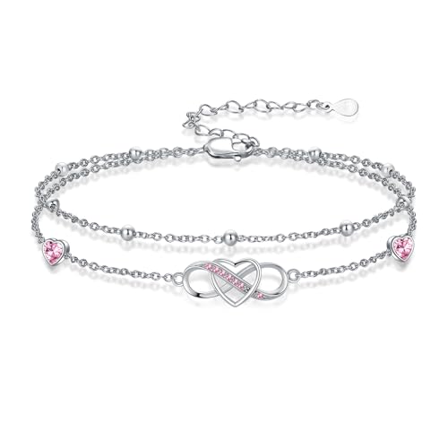 Image of Anklet for Women 925 Sterling Silver Double Infinity Ankle Bracelet Waterproof Summer Jewelry Anniversary Birthday Gifts for Her