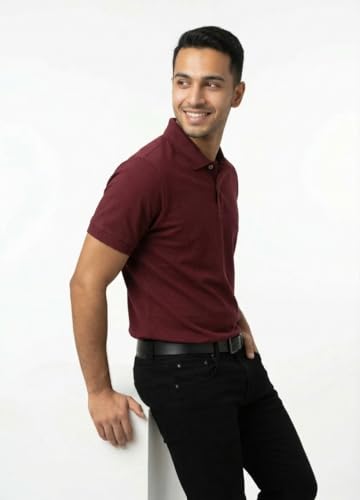 Romba Sport Men's Summer Polo Shirt Soft Comfortable Casual Sport Polo Shirt (Maroon, L)
