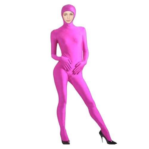 Men's and Women's Spandex Open Face Bodysuit Adult Stretchy 2025 Halloween Costumes Cosplay Zentai Suit Outfits Hot Pink L