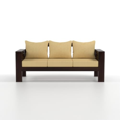 Image of NATRAJ ART & CRAFT Sheesham Wood 3 Seater Sofa Set for Living Room | Wooden Sofa Set for Living Room Furniture (3 Seater, Walnut Finish)