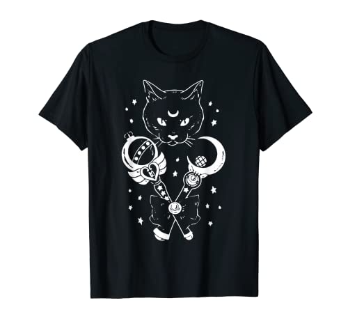 Marinero Miau Lindo Luna Gato Espacio Mágico Gótico Halloween Camiseta