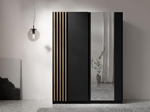 AXLIVING Penderie noire avec miroir 150 cm – Beralto avec lamelles