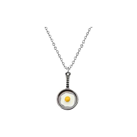 RUIZHEN Innovative 3D Fried Egg Pan Charm Pendant Necklace (black) Cover