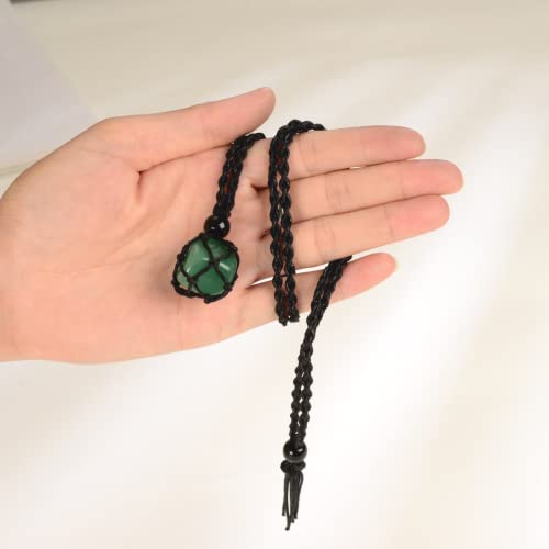 Anjiucc Natural Gemstone Crystal Green Aventurine Pendant Necklace Stone Holder Necklace Cord Hand-Woven Necklace With Adjustable Length For Women Men #TOP4