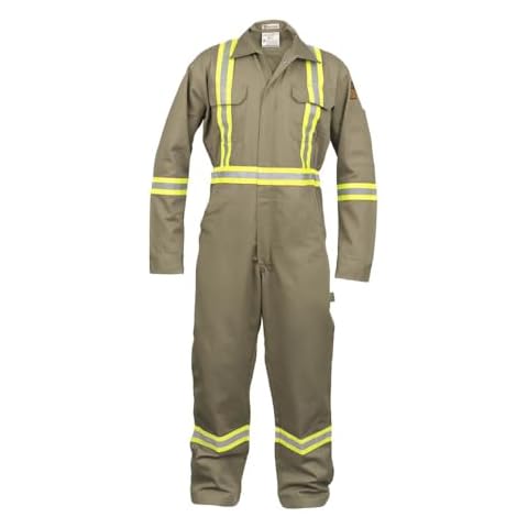 Just In Trend Men's 3X-Large Khaki Flame Resistant FR High Visibility Hi Vis Coverall - 88% C/12% N Cover