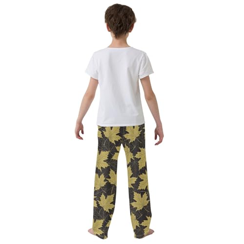 Gold Maple Leaf Boys Long Pants Soft Trousers Elastic Waist Kids Lounge Bottoms with Pockets S-XL3