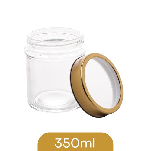 LYOR - Conjunto 6 Potes de Vidro com Tampa em Acrílico Gastro Dourada 350ml - Temperos - Condimentos