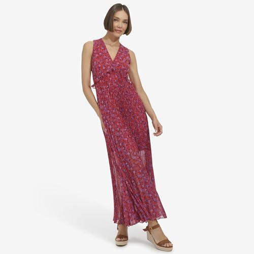 Image of Tommy Hilfiger Women's Sleeveless V-Neck Chiffon Pleated Maxi Dress
