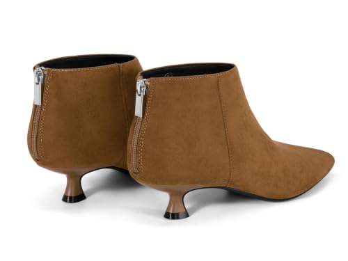 Image of Coutgo Womens Kitten Low Heel Booties Pointed Toe Short Ankle Boots Back Zipper Fall Shoes