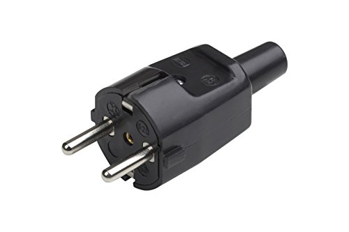 Meister Schutzkontakt-Stecker - PVC - schwarz - 250 V - 16 A - Maximaler Kabelquerschnitt 1,5 mm² - IP20 Innenbereich - Zentrale Einführung / Schuko-Stecker mit Knickschutztülle / 7421320