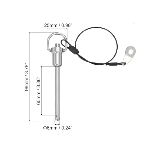PATIKIL Edelstahl-Ringgriff-Verriegelungsstift 1/4 x 2,36, 304 Edelstahl-Kugelverriegelungsstifte Schnellverschluss-Sicherungsstifte mit Knopf 25 cm Draht (6 x 60mm)