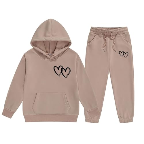 Bwaydeg Boys Girls Sweatsuit 2 Pieces Fashion Cartoon Love Heart Print Pullover Hoodie & Sweatpants for Kids 2-13 Years