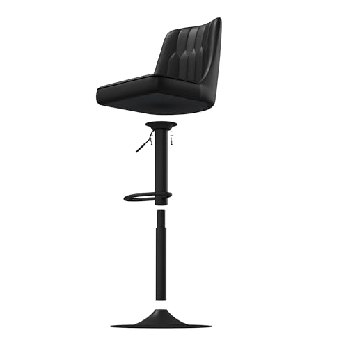 Image of Swivel Bar Stools Set of 2 - Black Barstools with Back,Adjustable Counter Height Bar Stools with Sturdy Metal Legs,Leather Counter Height Stools Ideal for Kitchen Island Pub(25''-33''H)