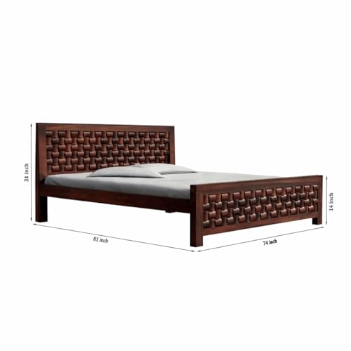 Image of Classic Niwar Style Sheesham Wood King Size Bed Without Storage (81x74 Inch) | Wooden Double Bed Cot for Bedroom Furniture | Modern Palang Bed | Walnut Finish