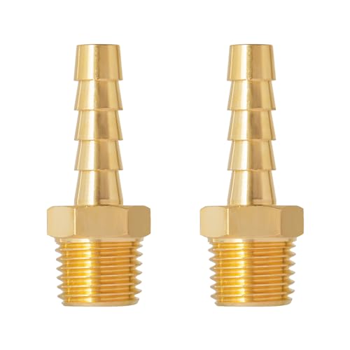 SUNGATOR 1/4'' NPT Brass Hose Barb Fittings, 1/4'' NPT Male Thread to 1/4 Inch Barbed Air Hose Fittings, 1/4 Inch Brass Air Line Repair Connectors for Compressor, Fuel, Oil (2-Pack)