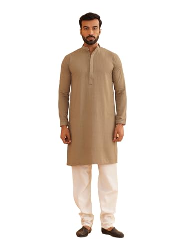 Image of SOJANYA (Since 1958 Men's Cotton Embroidered Thread Work Kurta With white churidar Pyjama