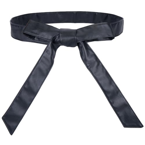 70.5 x 1.6 Inch PU Leather Obi Waist Belt for Women Black Soft Leather Bow Tie Sash Adjustable Retro Wide Knotted Cinch Wrap Belt Band Corset Waistband for Dresses Skirts Shirts Coats