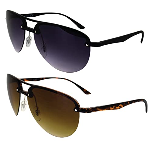 AlterImage Amelia Fashion Retro Sunglasses for Women 2 Pair Semi-Rimless Aviator Tortoise & Black Frames w/Gradient Brown & Smoke Lenses