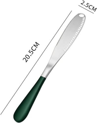 Image of Butter Spreader Knife, Stainless Steel, 3 in 1 Kitchen Gadgets, Curler, Butter Grater, Shredding Slots and with Serrated Edge Knife with Hole(Silver-Green, Set of 2)