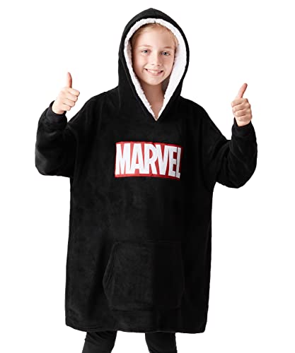 Marvel Sweat à Capuche Enfant - Pull Oversize en Polaire Avengers (Noir/Rouge)