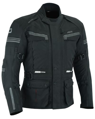 Herren Motorradjacke - Biker- und Motorrollerjacke, Protektoren & Belüftungstaschen | Inklusive Rückentasche für Wasserbeutel & Bikerfit (DE/NL/SE/PL, Alphanumerisch, M, Regular, Regular, Schwarz)