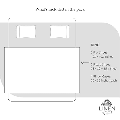 Image of Linen Home 2-Pack King Sheet Set, 100% Cotton Percale Bedding, 8-Piece Value Bundle, Deep Pocket Cooling Bed Sheets for Hot Sleepers, Breathable & Crisp Hotel Quality, Long-Staple Cotton, Ivory